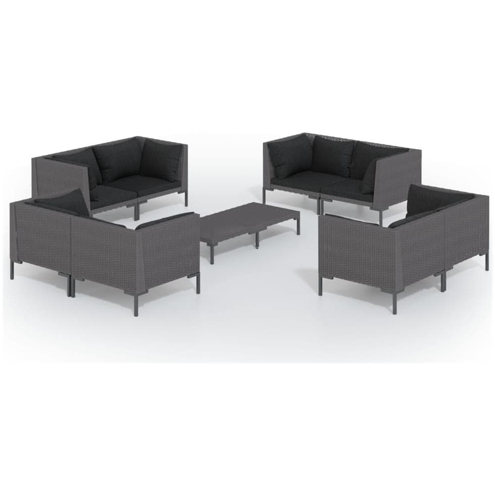 Set Divani Giardino 9 Pz Con Cuscini In Polyrattan Grigio Scuro - Foto 1