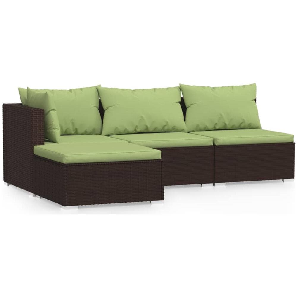Set Mobili da Giardino 4 pz con Cuscini in Polyrattan Marrone - Foto 1