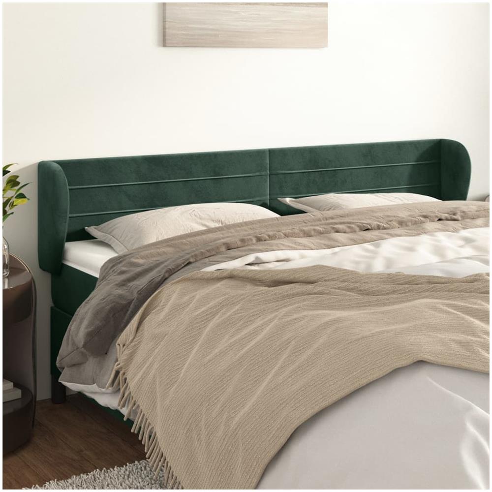 Testiera Ad Orecchio Verde Scuro 203x23x78/88 Cm In Velluto - Foto 1