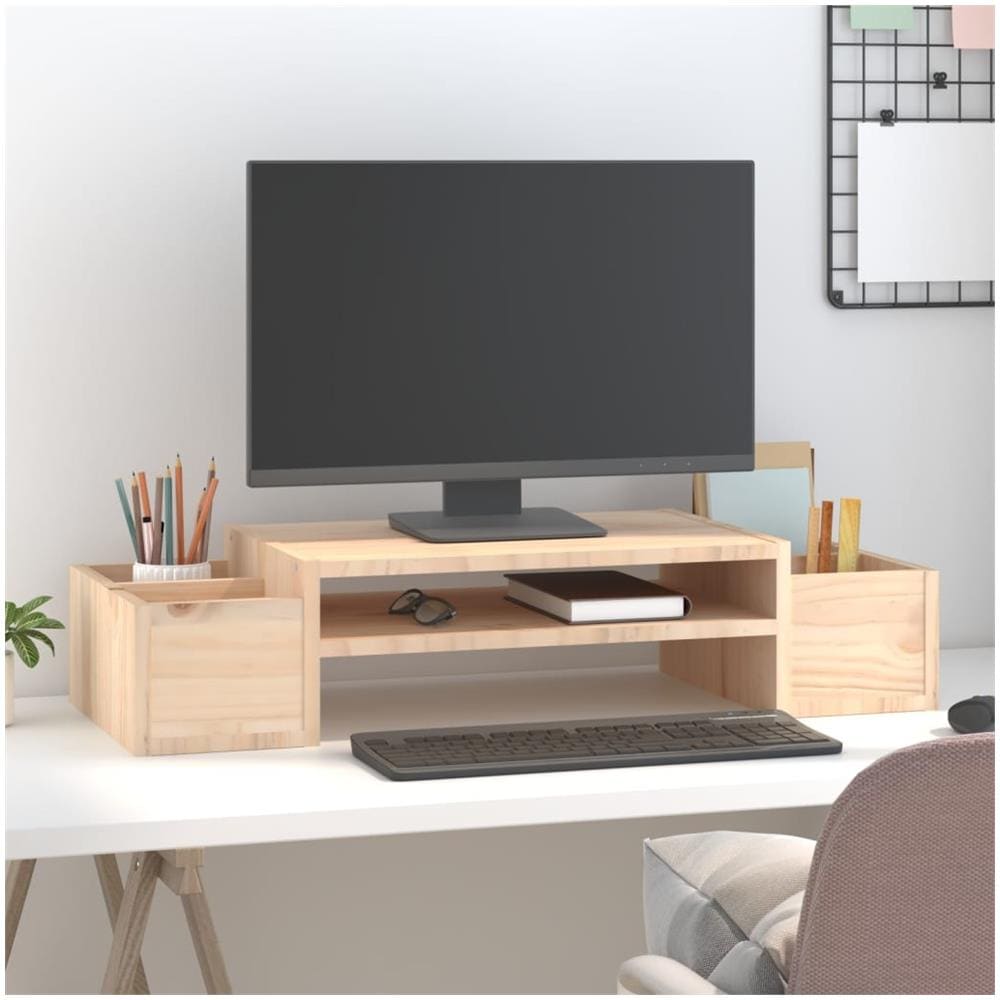 Supporto Per Monitor 70x27,5x15cm In Legno Massello Di Pino - Foto 3