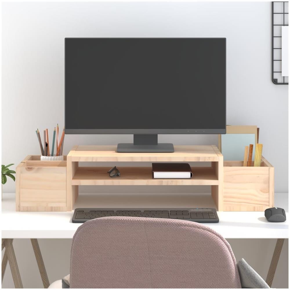 Supporto Per Monitor 70x27,5x15cm In Legno Massello Di Pino - Foto 1