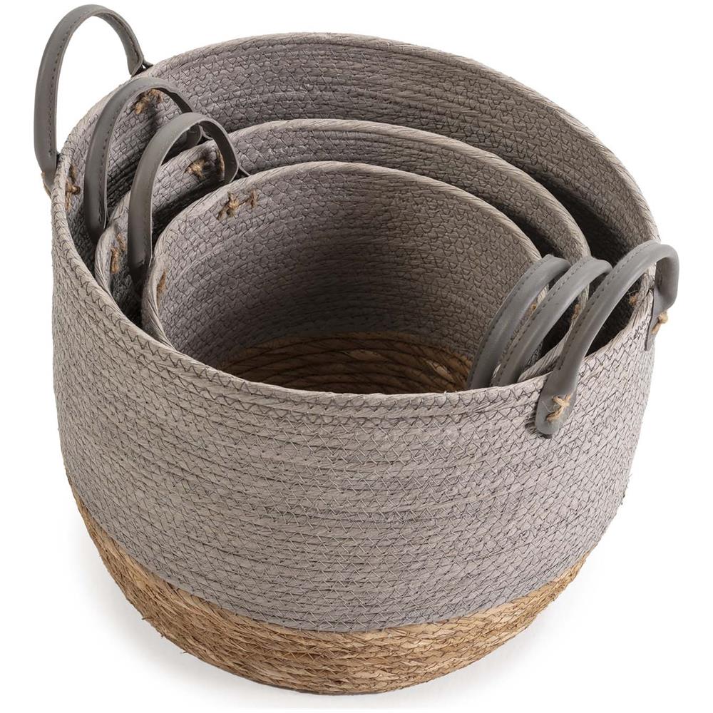 Set Di 3 Cestini Neves In Fibra Naturale E Carta, Grigio /naturale - Foto 2