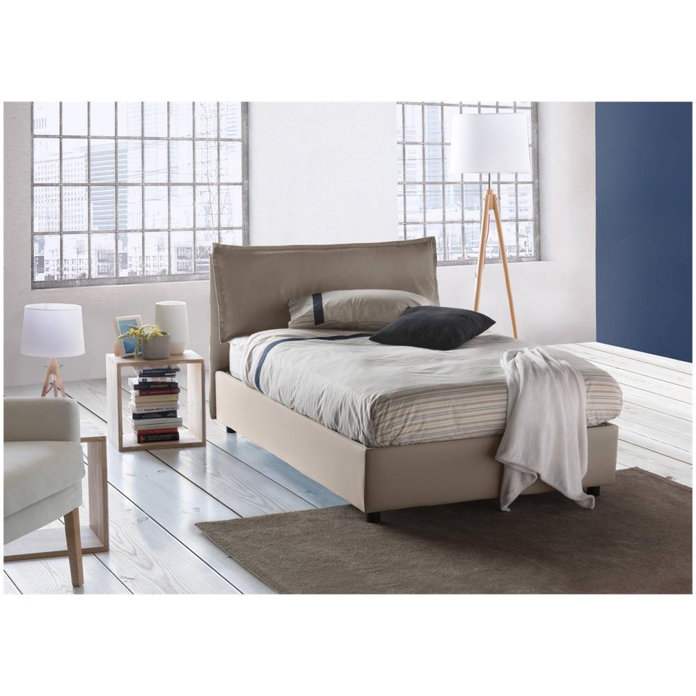 Letto Piazza E Mezza Desirée, Letto Contenitore Con Rivestimento In Tessuto, 100% Made In Italy, Apertura Frontale, Con Materasso Cm 120x190 Incluso, Tortora - Foto 1