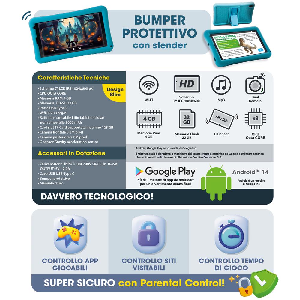 114214 tablet 32 GB 17,8 cm (7") 4 GB Wi-Fi 4 (802.11n) Android 14 Nero - Foto 5