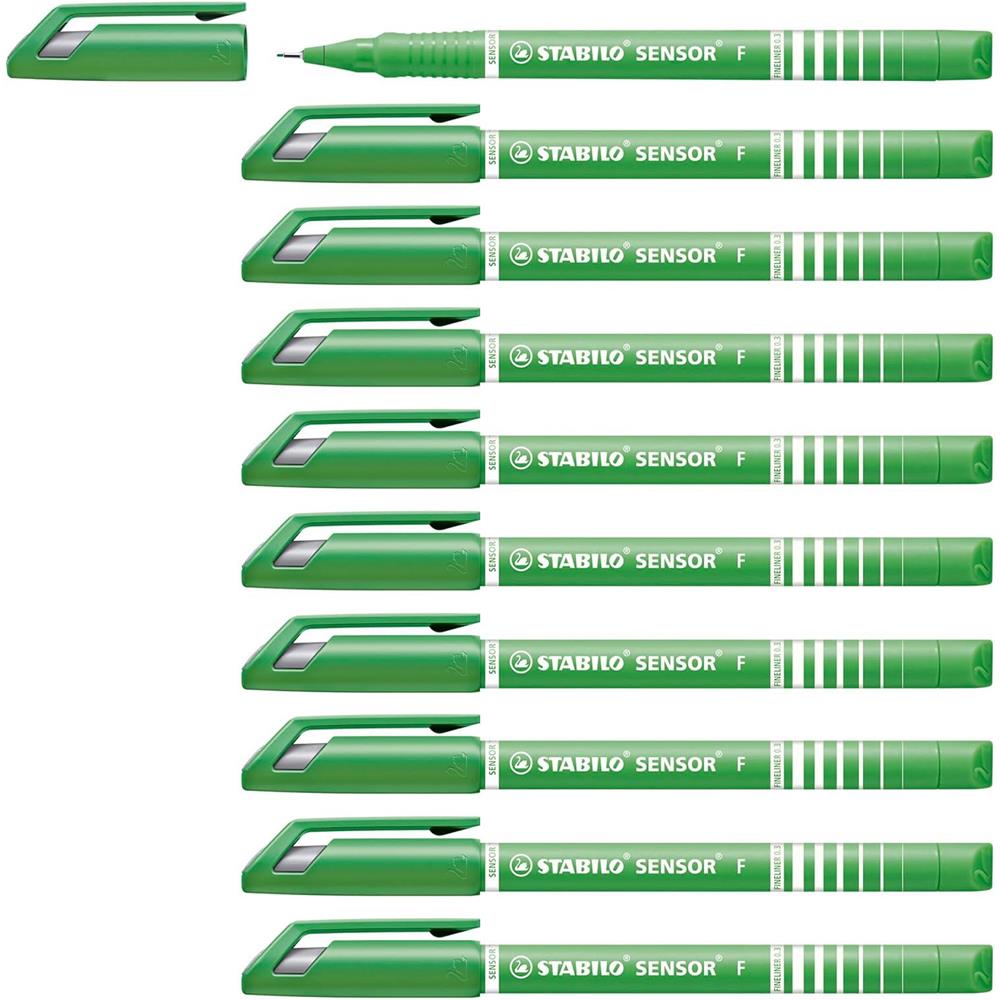 SENSOR F - Fineliner con punta ammortizzata - Tratto Fine (0,3 mm) - Confezione da 10 - Verde Foglia - Foto 1