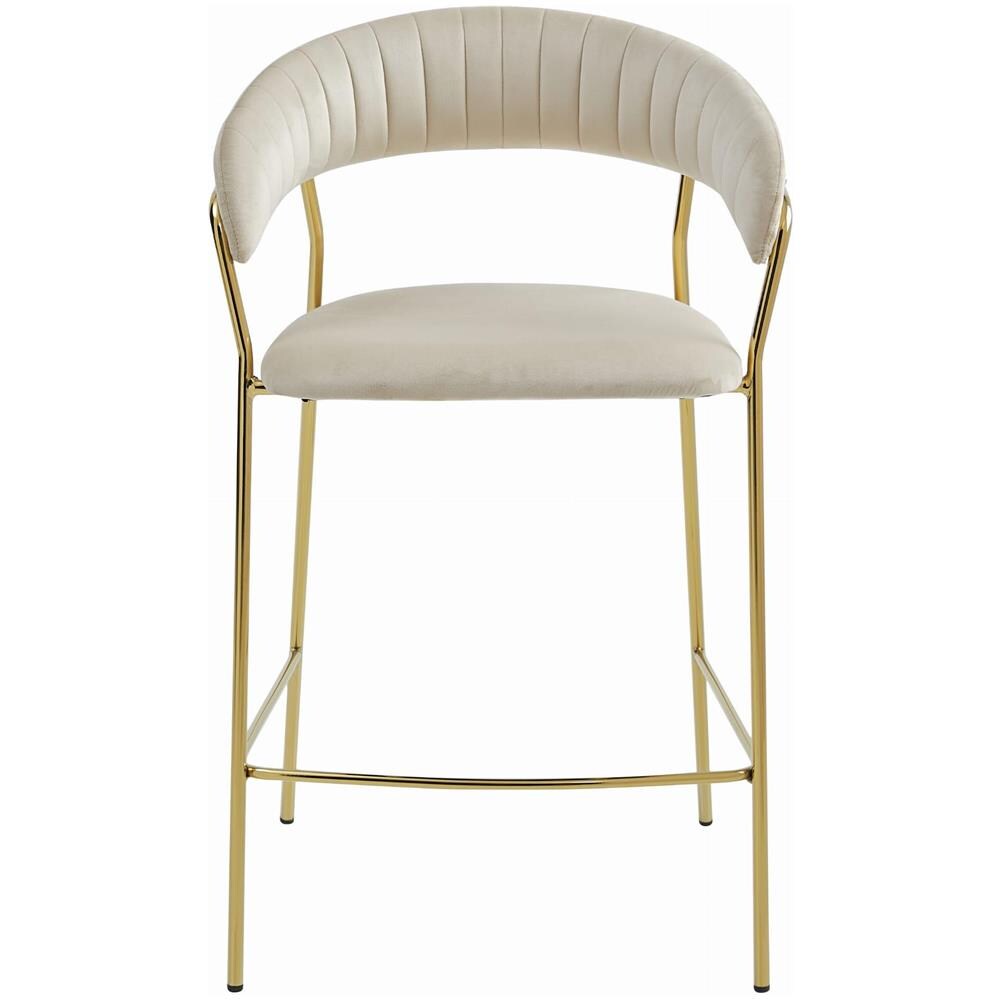 Sgabello BADIA in velluto beige con gambe dorate, design ergonomico per cucina - Foto 2