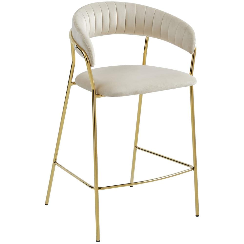 Sgabello BADIA in velluto beige con gambe dorate, design ergonomico per cucina - Foto 1