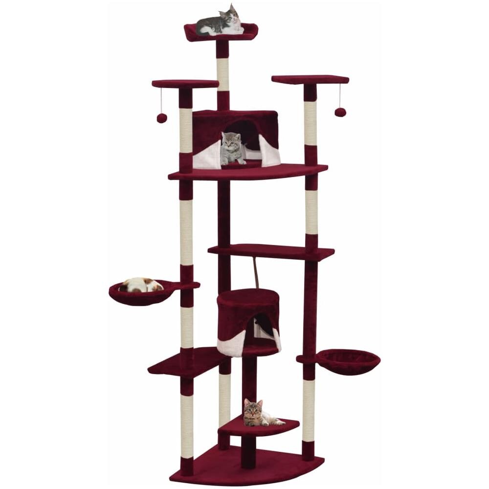 Albero Per Gatti Con Tiragraffi In Sisal 203 Cm Rosso E Bianco - Foto 6