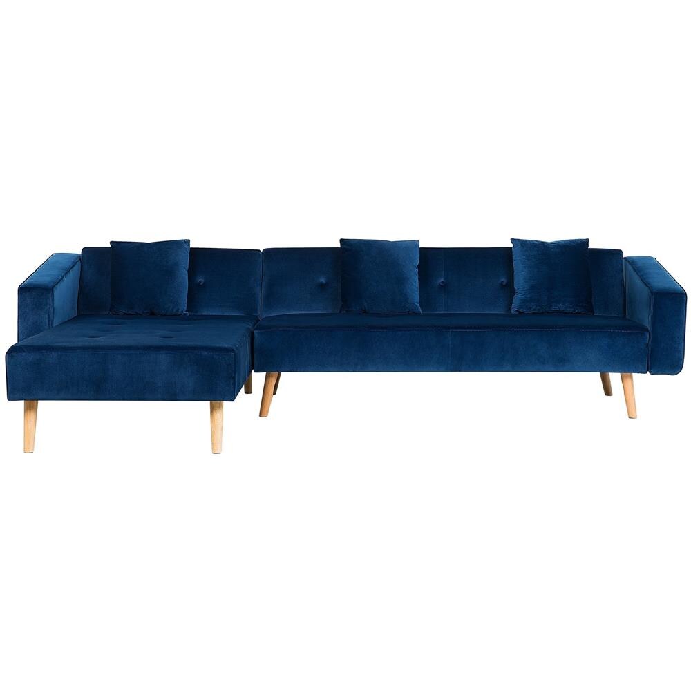 Divano Angolare Lato Destro Tessuto In Velluto Blu Funzione Sleep Vadso - Foto 1
