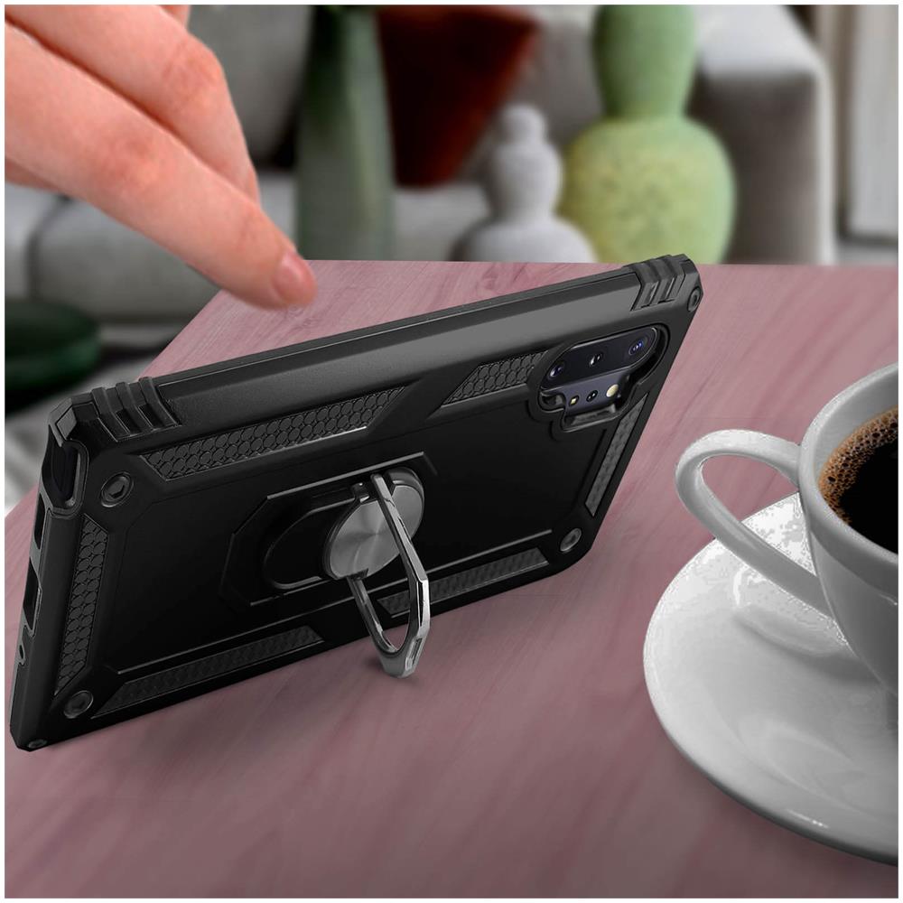 Cover Galaxy Note 10 Plus Bi-materia Rigida Morbida Anello Magnetico Stand Nero - Foto 2