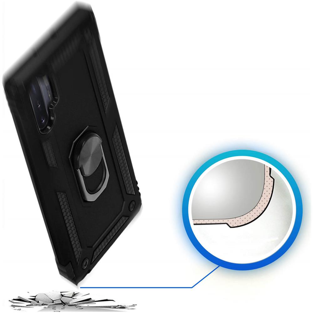 Cover Galaxy Note 10 Plus Bi-materia Rigida Morbida Anello Magnetico Stand Nero - Foto 5