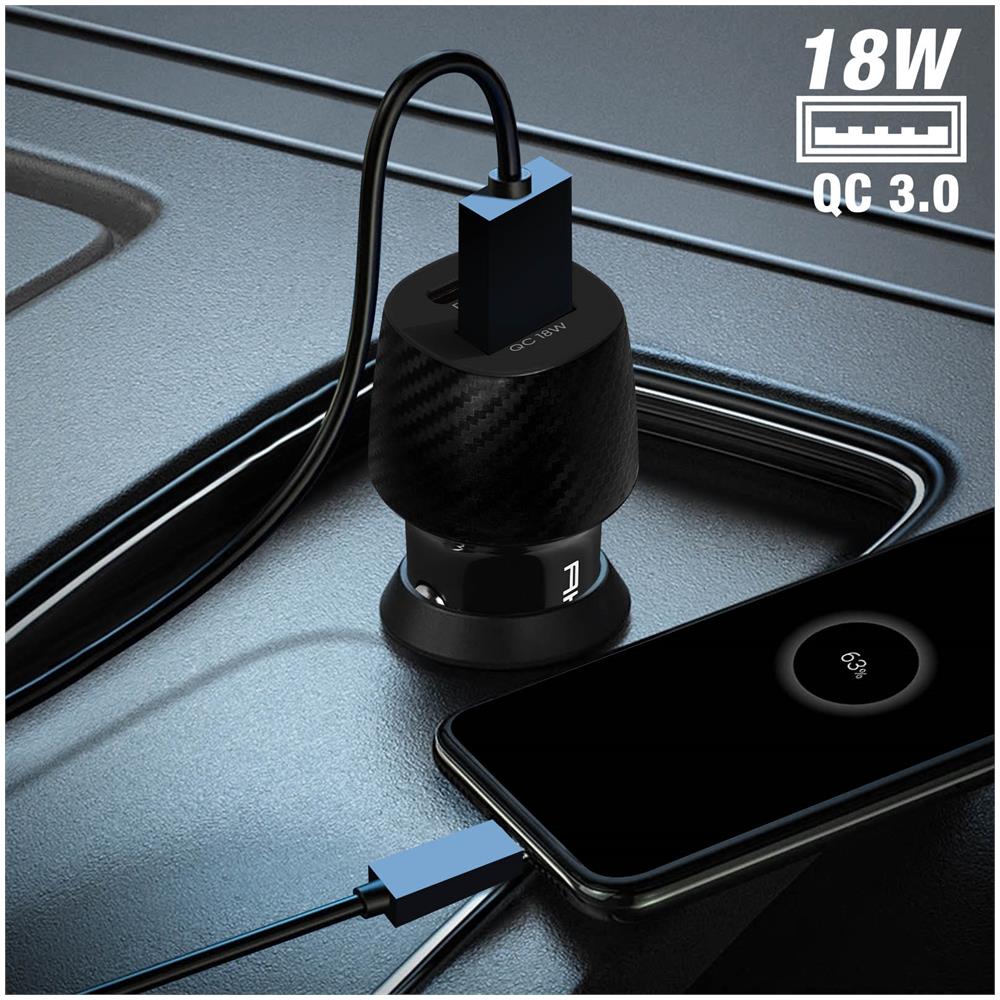Caricatore Da Auto 20w Due Uscite Usb Qc 3.0 + Usb-c Power Delivery Nero - Foto 2