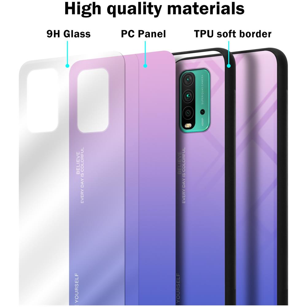 Custodia Compatibile Con Xiaomi Redmi 9t / Poco M3 In Rosa - Blu - Coperchio Protettivo Bicolore In Vetro Temperato E Silicone Tpu - Foto 7
