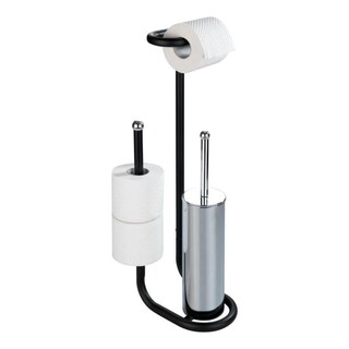 Set WC ONA Autoportante – Porta Rotolo E Scopino In Metallo Nero, Base In Vetro, 70 Cm
