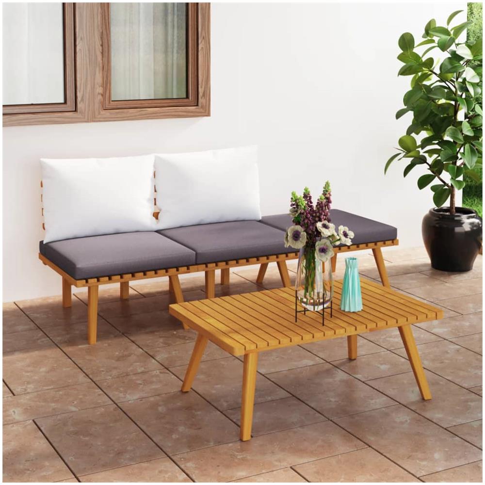 Set Divani Da Giardino 4 Pz Con Cuscini In Massello Di Acacia - Foto 1