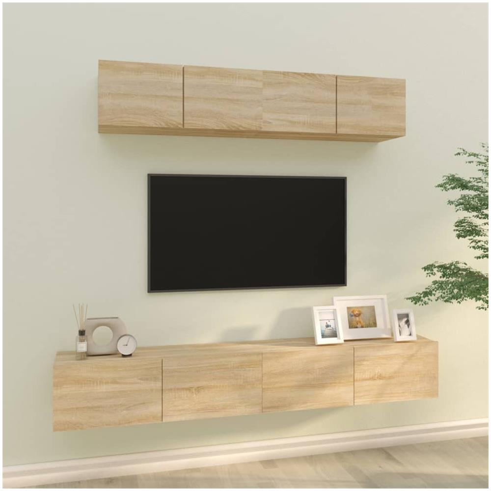 Set Di Mobili Porta Tv 4 Pz Rovere Sonoma In Legno Multistrato - Foto 1