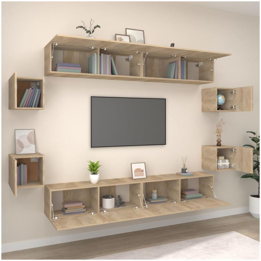 Set Mobili Porta Tv 8pz Rovere Sonoma In Legno Multistrato - Foto 2