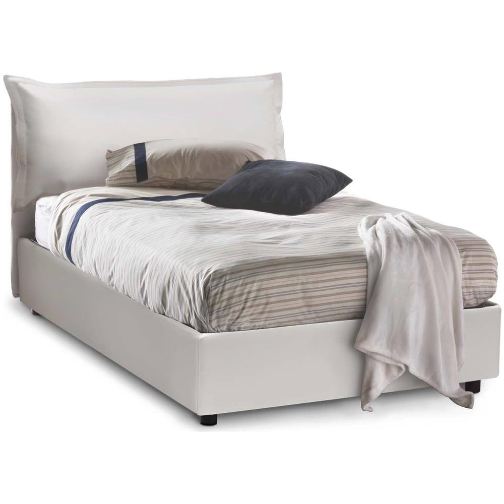 Letto Piazza E Mezza Olivia, Letto Contenitore Con Rivestimento In Ecopelle, 100% Made In Italy, Apertura Frontale, Adatto Per Materasso Cm 120x200, Bianco - Foto 1