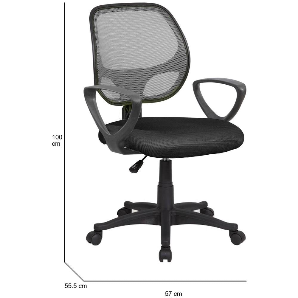 Sedia Con Ruote Filiberta, Poltrona Operativa A Rete Con Braccioli, Seduta Ergonomica Da Ufficio, 56x57h88/100 Cm, Nero E Grigio - Foto 2