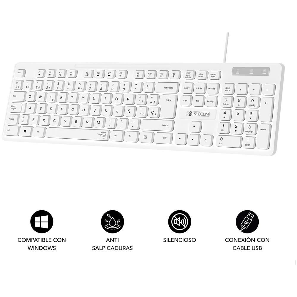 Tastiera Universale USB SUBKBC-0SSK51 QWERTY Spagnolo Colore Nero Bianco - Foto 2