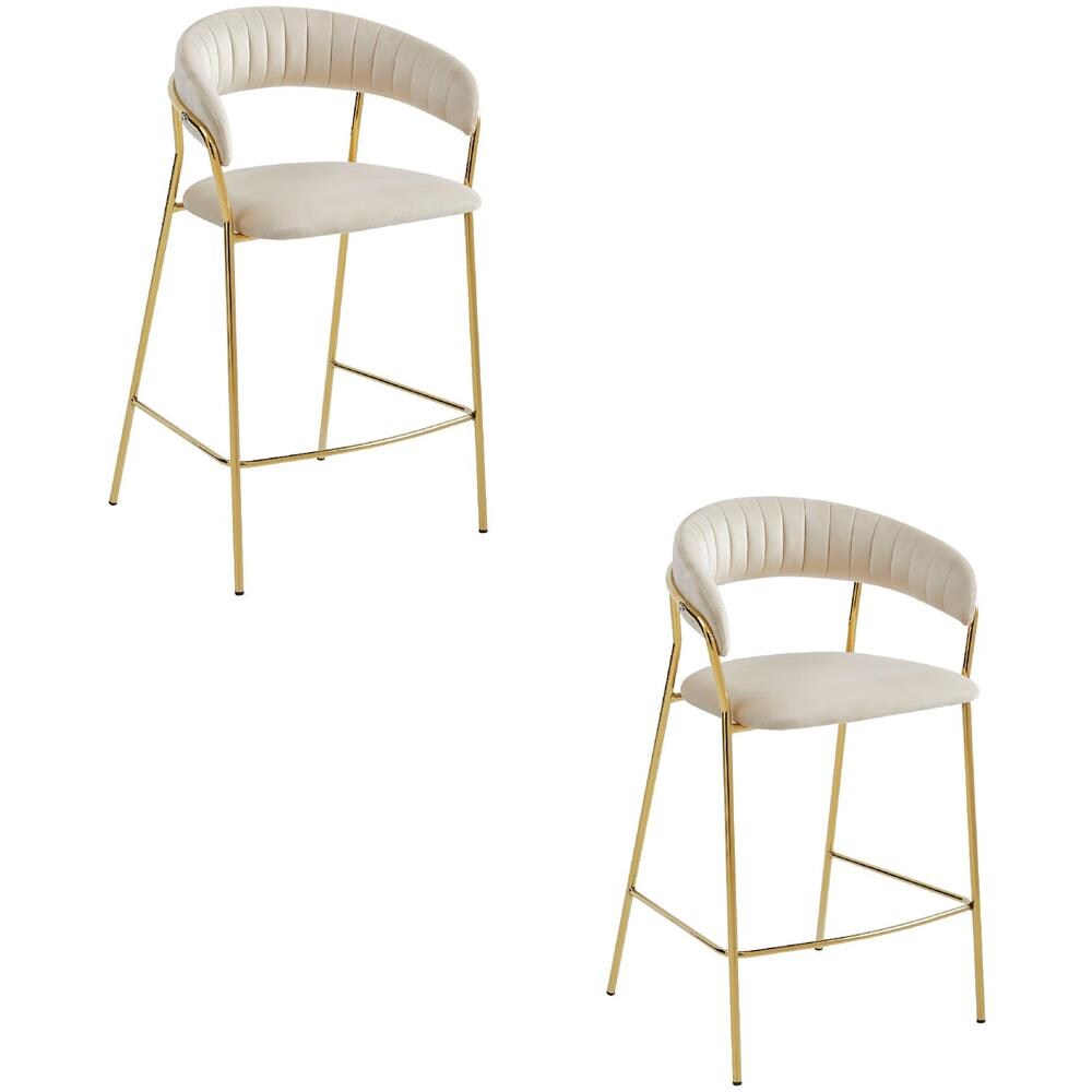 Sgabello BADIA in velluto beige con gambe dorate per cucina x2 - Foto 1