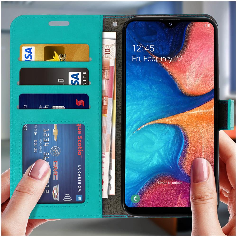 Custodia A Libro Samsung Galaxy A20e Portacarte Funzione Supporto - Azzurro - Foto 5