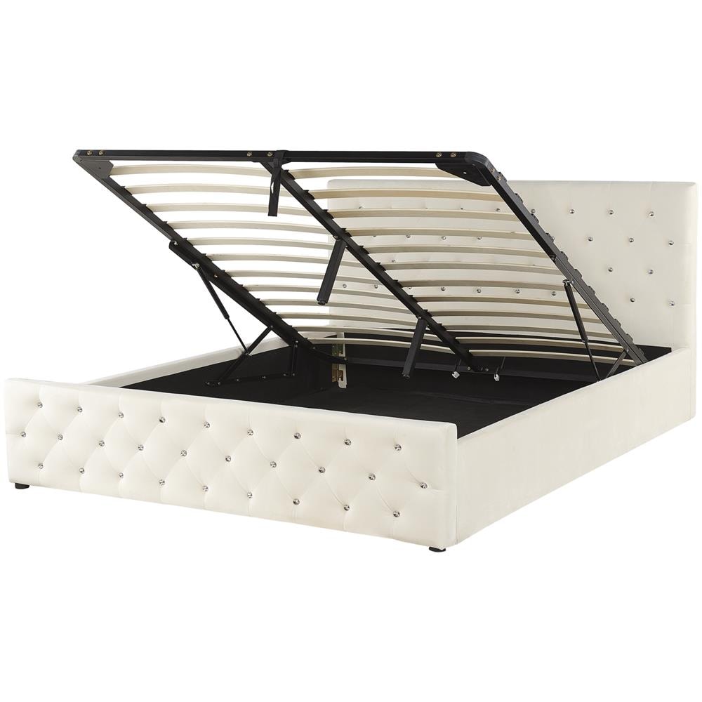 Letto Una Piazza E Mezzo Velluto Beige 160 X 200 Amiens - Foto 1