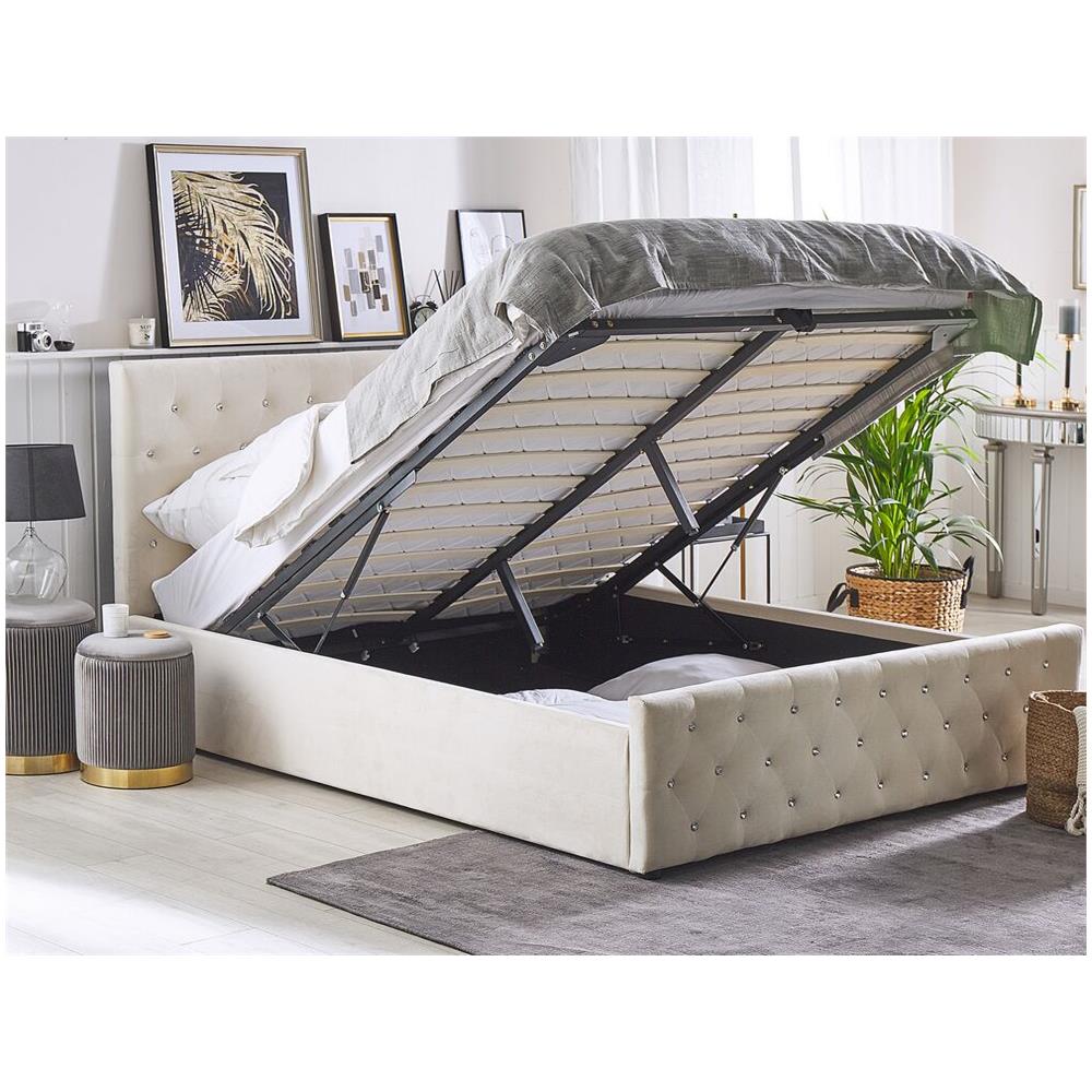 Letto Una Piazza E Mezzo Velluto Beige 160 X 200 Amiens - Foto 2