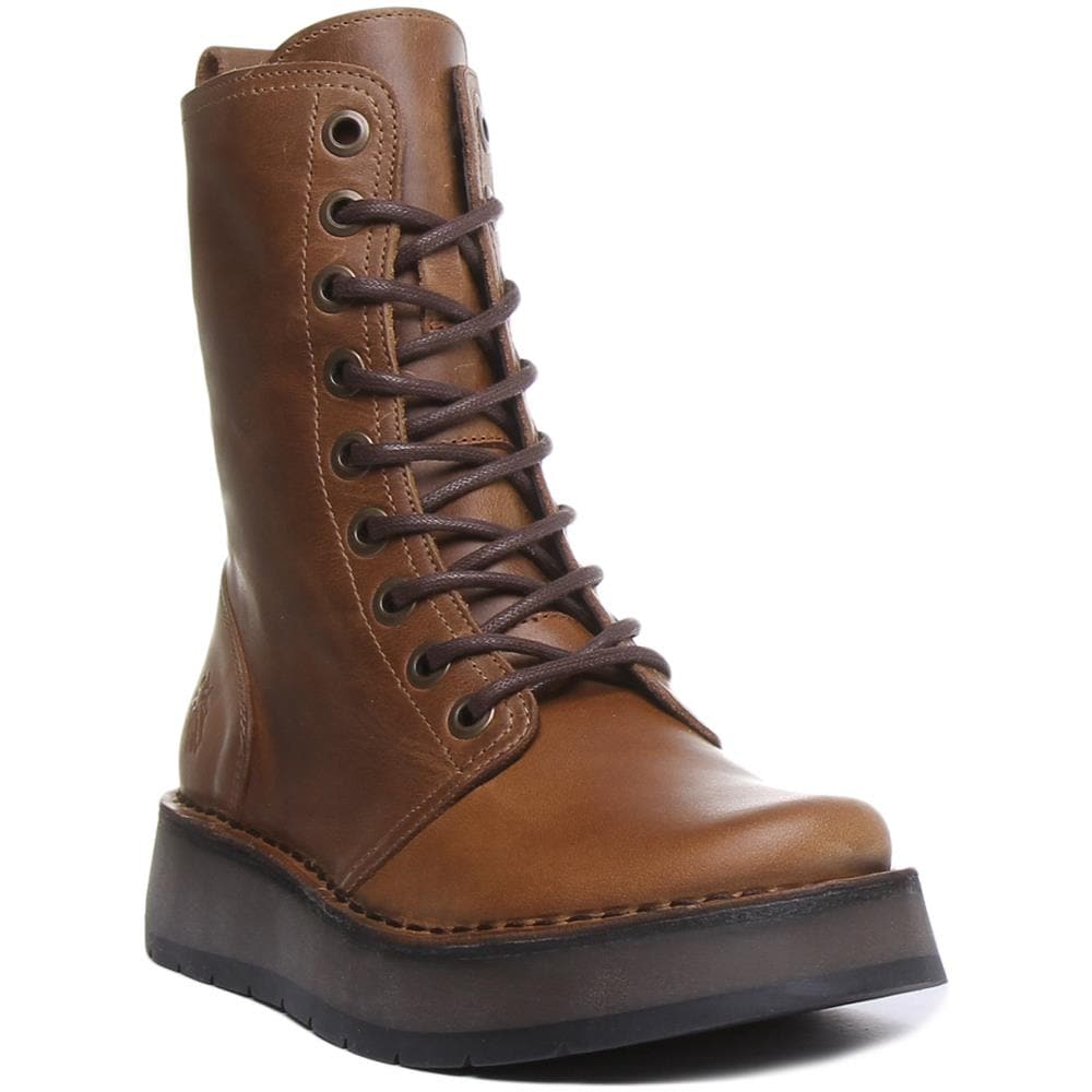 Pelle Fly London Rami043 Lace Up Stivaletti In Camel Per Le Donne - Foto 1