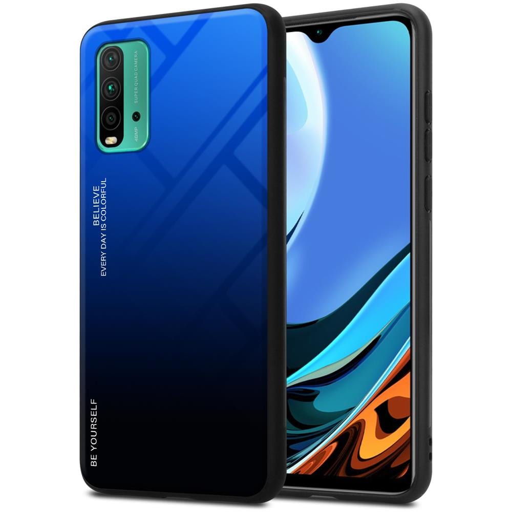 Custodia Compatibile Con Xiaomi Redmi 9t / Poco M3 In Blu - Nero - Coperchio Protettivo Bicolore In Vetro Temperato E Silicone Tpu - Foto 1