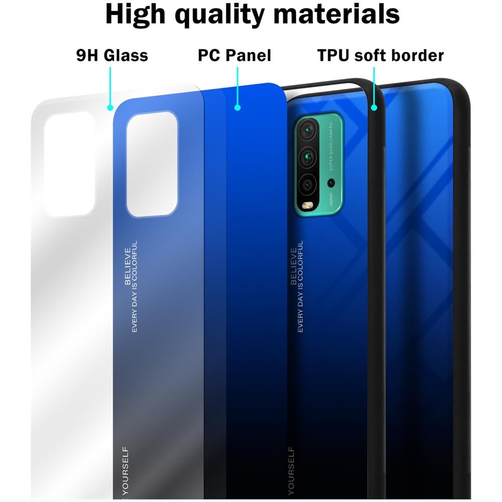 Custodia Compatibile Con Xiaomi Redmi 9t / Poco M3 In Blu - Nero - Coperchio Protettivo Bicolore In Vetro Temperato E Silicone Tpu - Foto 7