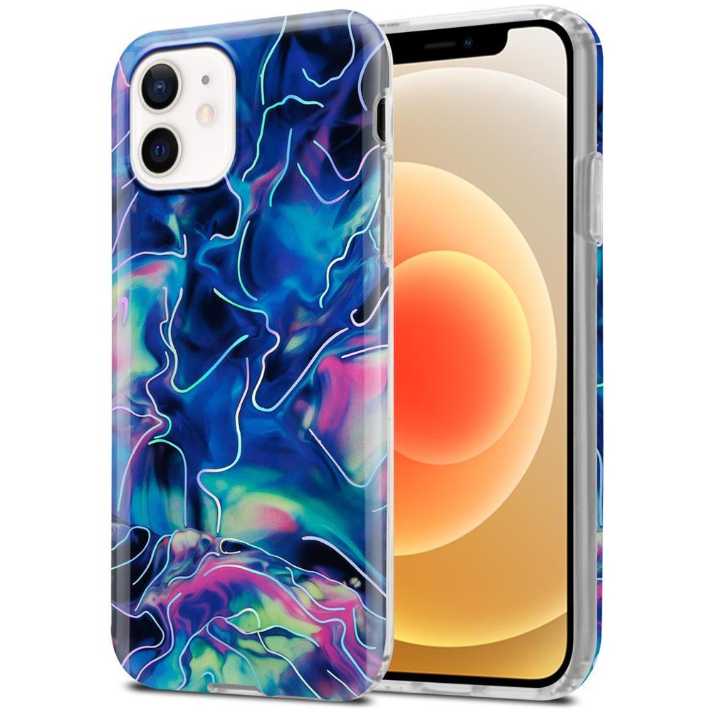 Custodia Compatibile Con Apple Iphone 12 / Iphone 12 Pro In Marmo Rosa Blu No. 17 - Coperchio Protettivo In Silicone Tpu Con Motivo A Mosaico - Foto 1
