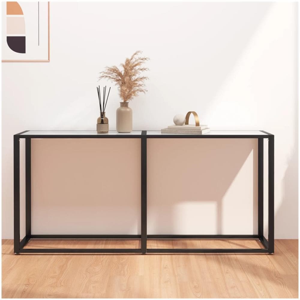 Tavolo Consolle Bianco Marmo 160x35x75,5 Cm In Vetro Temperato - Foto 1