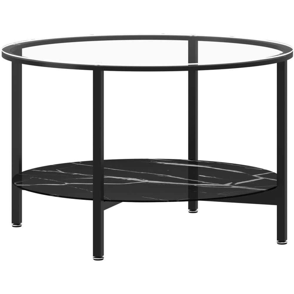 Tavolino Da Salotto Nero E Marmo Nero 70 Cm In Vetro Temperato - Foto 2