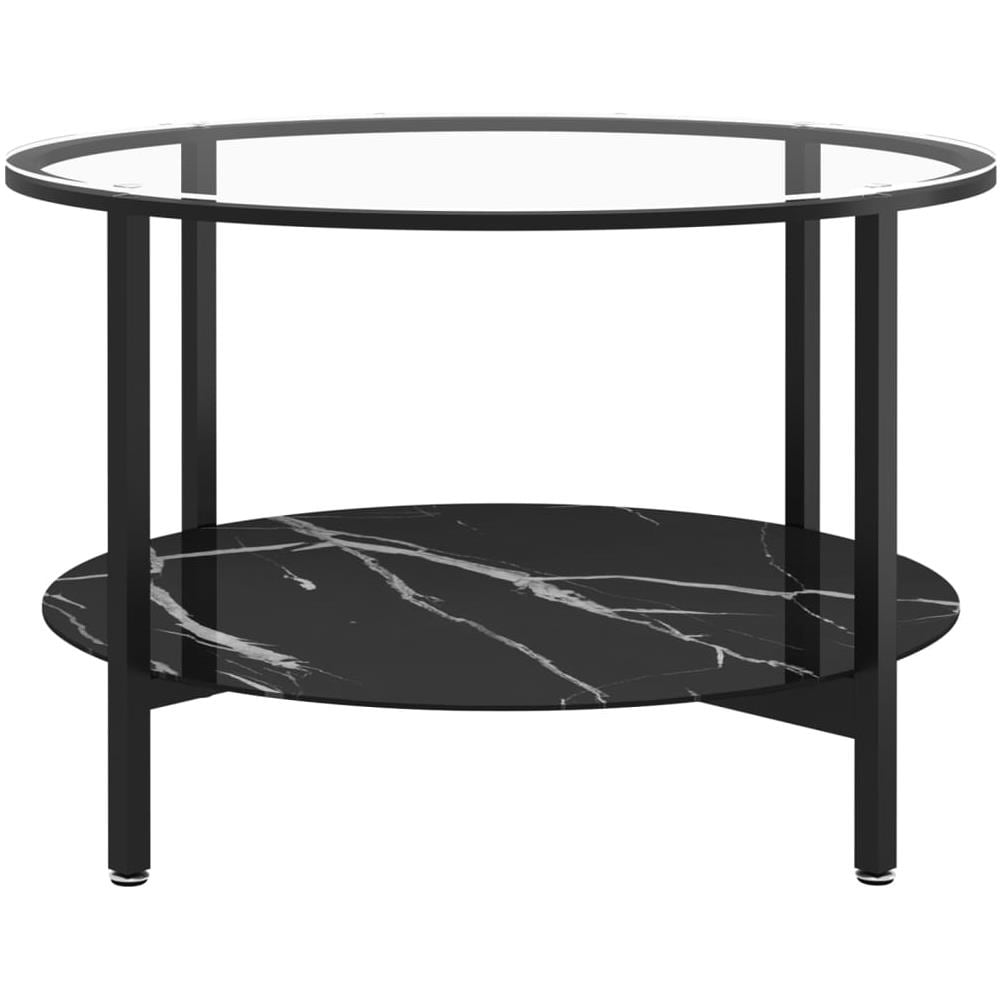 Tavolino Da Salotto Nero E Marmo Nero 70 Cm In Vetro Temperato - Foto 3