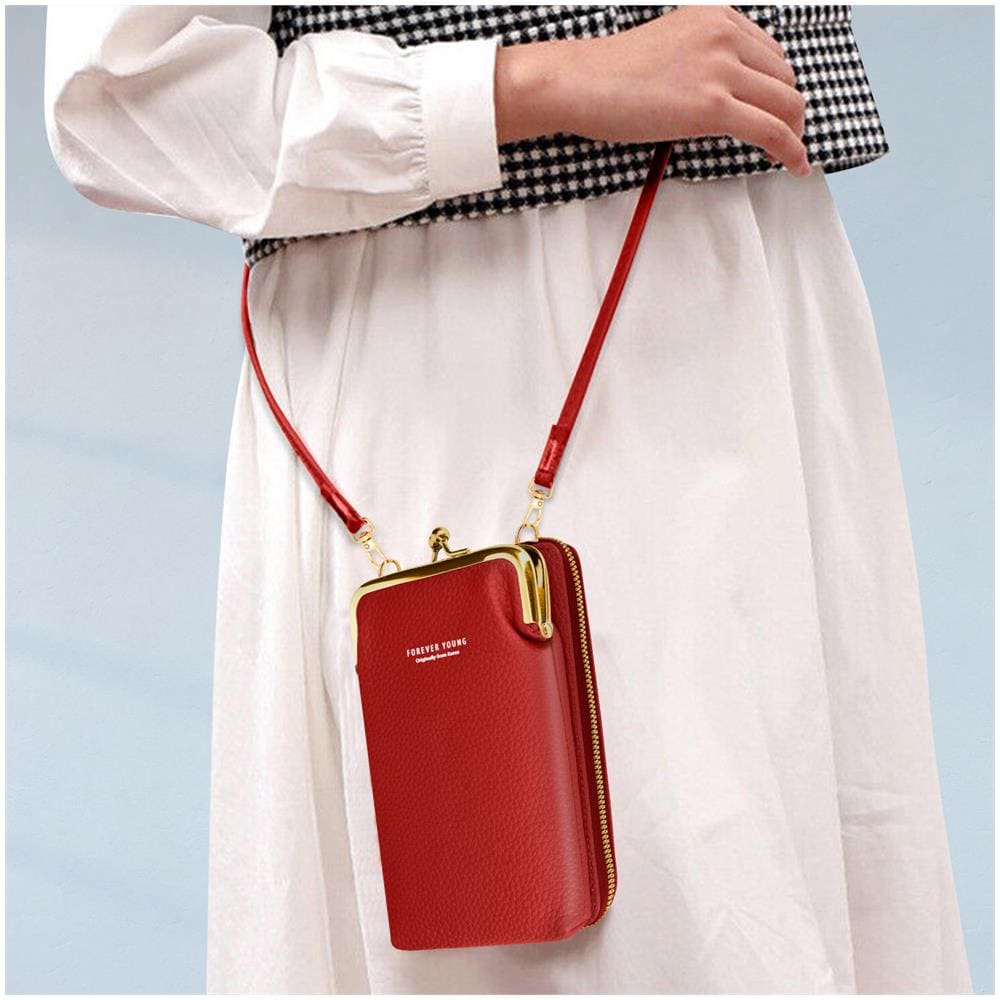 Pochette Tracolla Per Smartphone In Similpelle Martellata Multi-scomparto Rossa - Foto 2