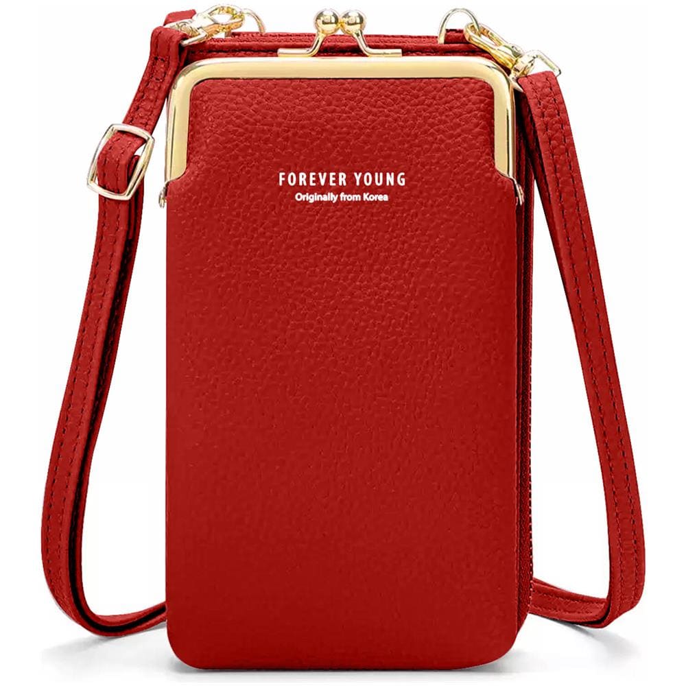 Pochette Tracolla Per Smartphone In Similpelle Martellata Multi-scomparto Rossa - Foto 1