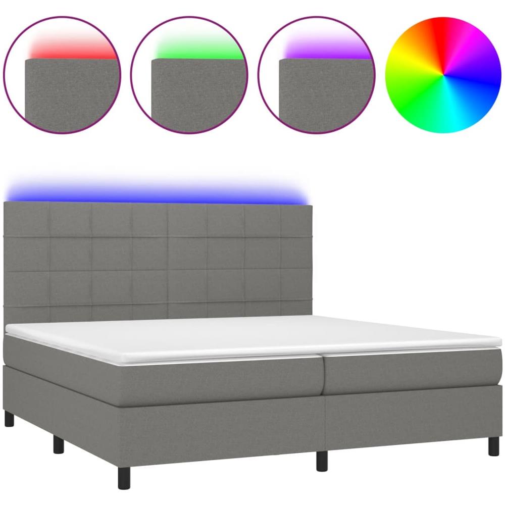 Letto A Molle Materasso E Led Grigio Scuro 200x200cm In Tessuto - Foto 2