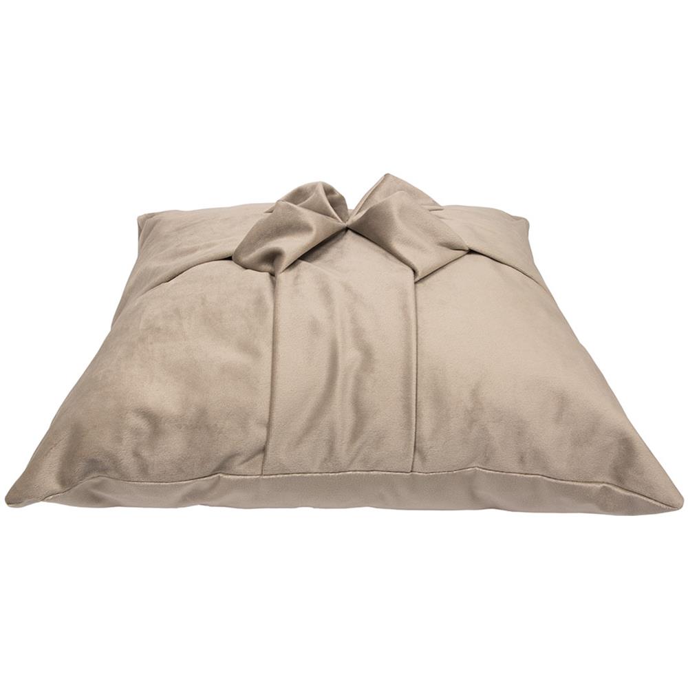 Cuscino Arredo Imbottito Sfoderabile In Velluto Con Fiocco Colore Tortora Josel In Tinta Unita - Foto 2