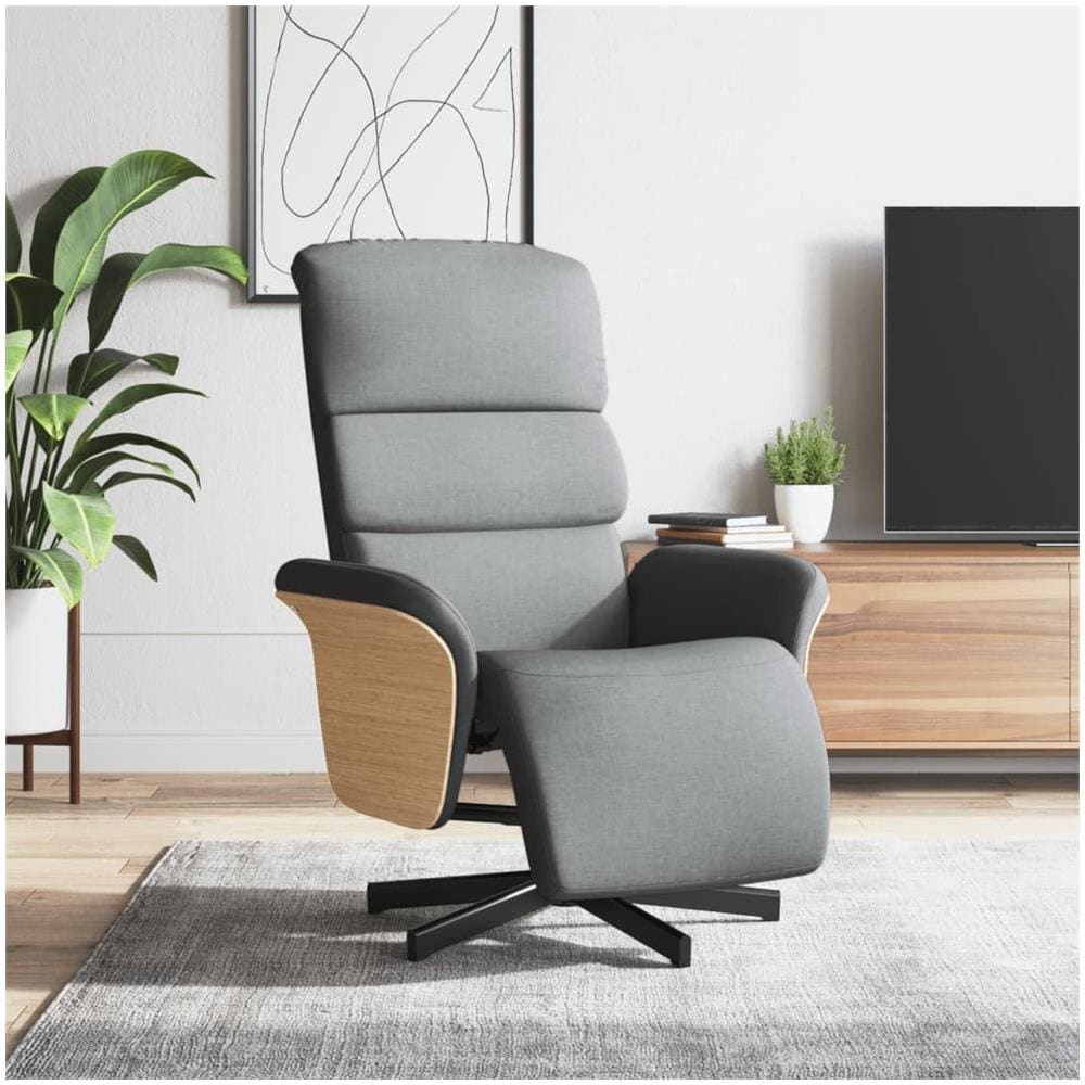 Poltrona Reclinabile Con Poggiapiedi Grigio Chiaro In Tessuto - Foto 1