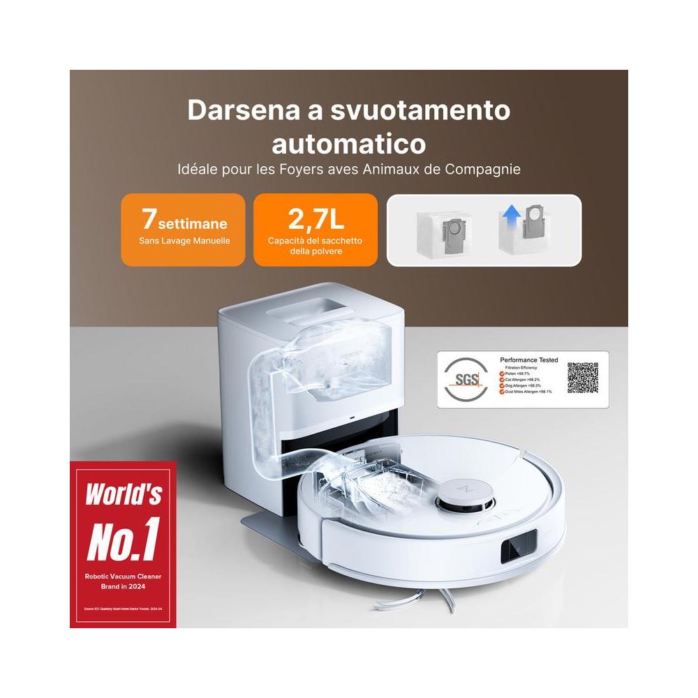 Q10 PF+ Robot Aspirapolvere, 10.000 Pa HyperForce, doppio sistema anti-groviglio,tecnologia reattiva per evitare gli ostacoli,doppia spazzola antigroviglio,Bianco - Foto 1