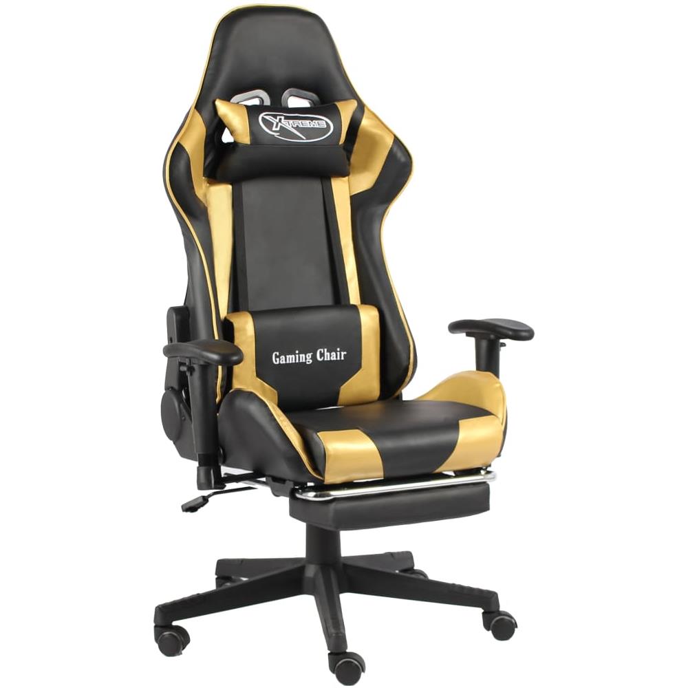 Sedia da Gaming Girevole con Poggiapiedi Oro in PVC - Foto 1