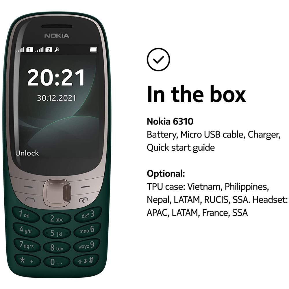 6310 16 MB Dual Sim Display 2.8" Slot Micro SD Fotocamera 0.3 Mpx Colore Verde Scuro - Foto 6