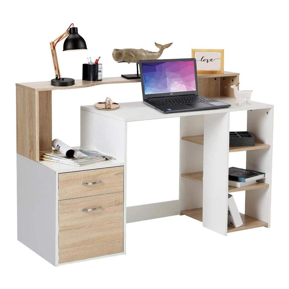 Scrivania Legno Melaminico Cassetto Compatto Stile Classico Rovere Chiaro Bianco - Foto 1