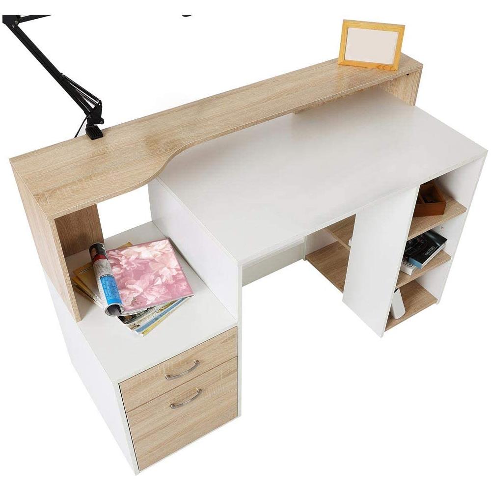 Scrivania Legno Melaminico Cassetto Compatto Stile Classico Rovere Chiaro Bianco - Foto 2