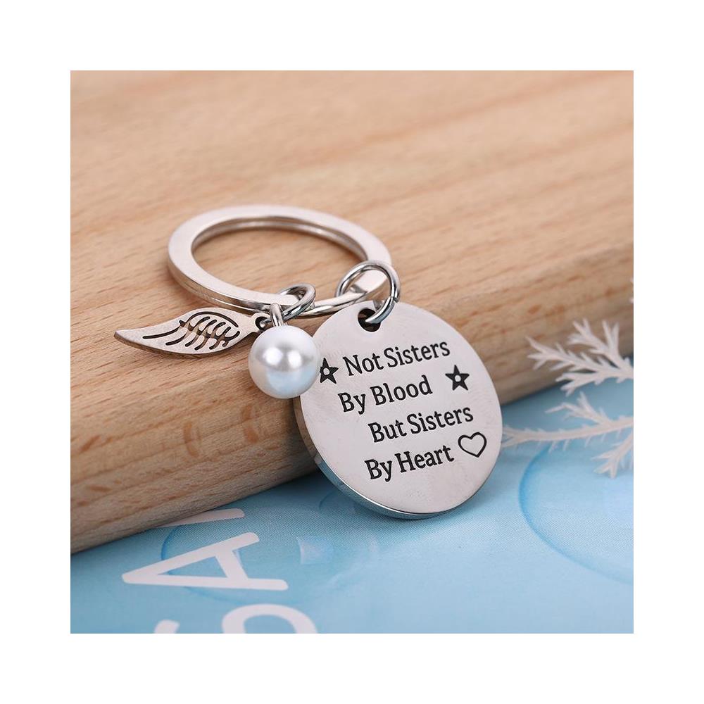 Portachiavi Con Ala E Targhetta Con Scritta ""sisters By Heart"" - Foto 2