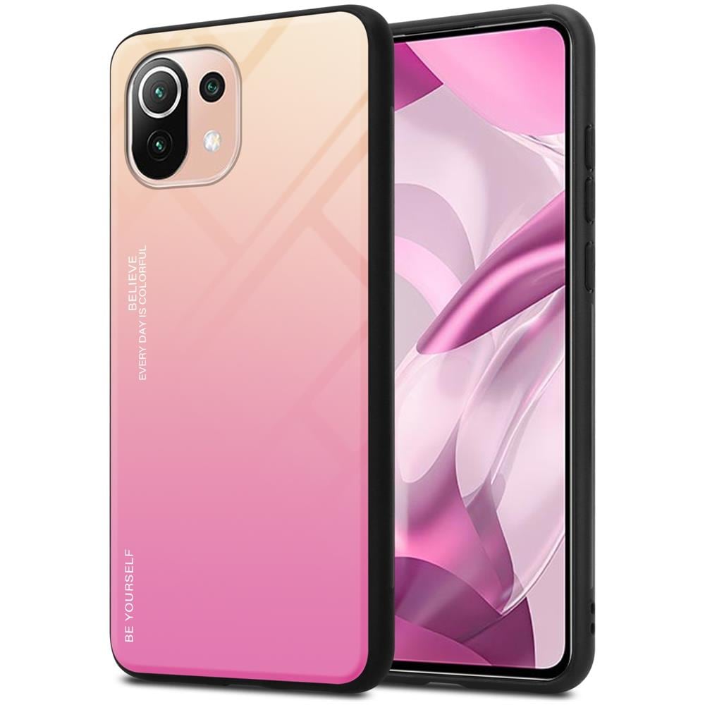 Custodia Compatibile Con Xiaomi Mi 11 Lite (4g / 5g) / 11 Lite Ne In Giallo - Rosa - Coperchio Protettivo Bicolore In Vetro Temperato E Silicone Tpu - Foto 1