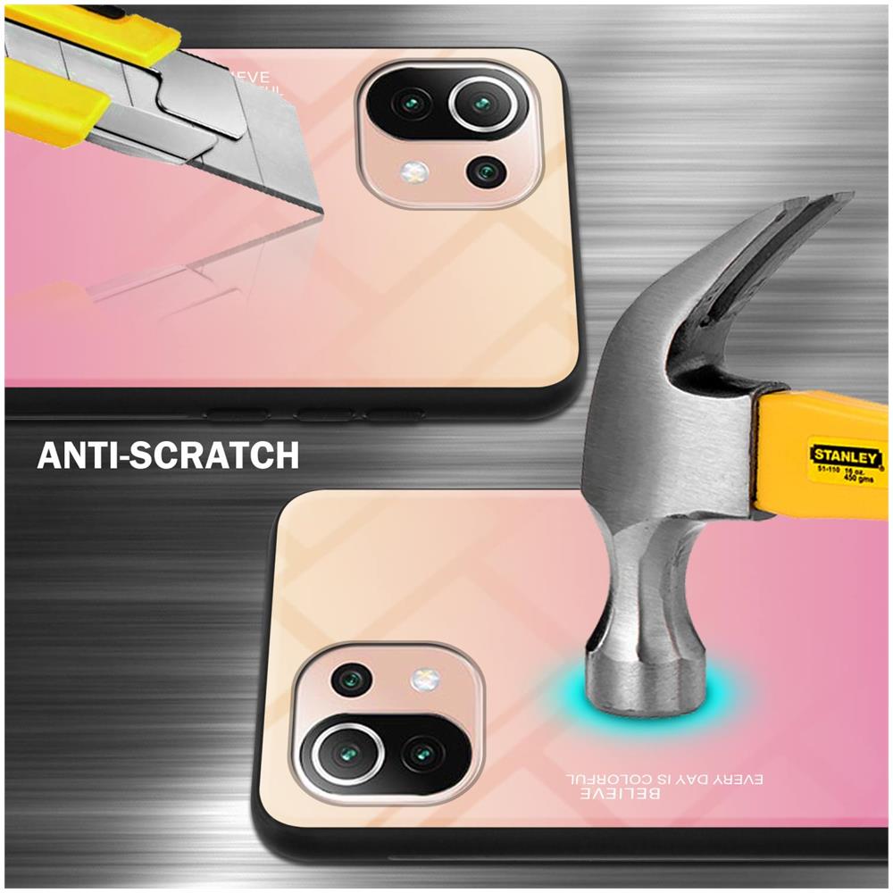 Custodia Compatibile Con Xiaomi Mi 11 Lite (4g / 5g) / 11 Lite Ne In Giallo - Rosa - Coperchio Protettivo Bicolore In Vetro Temperato E Silicone Tpu - Foto 2
