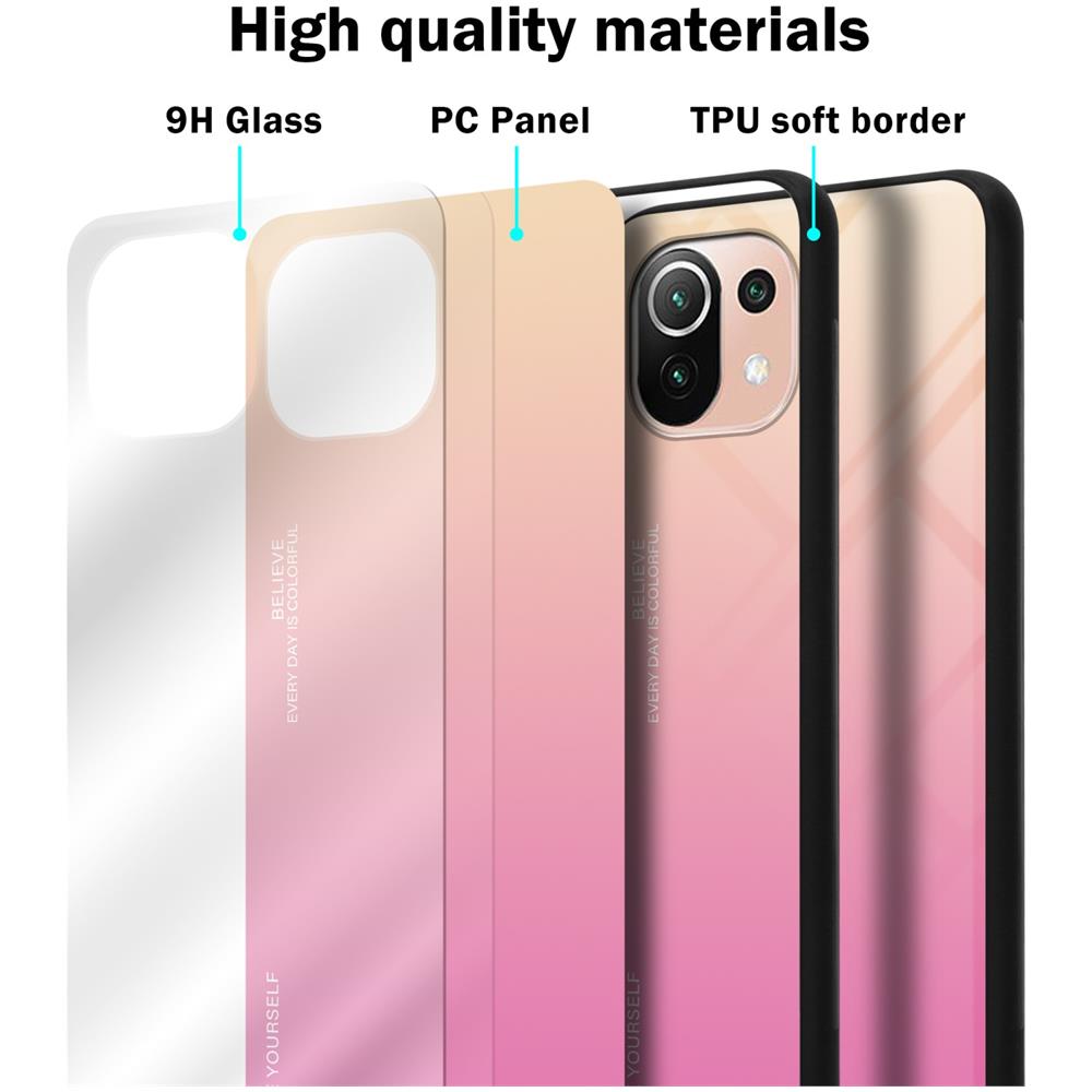 Custodia Compatibile Con Xiaomi Mi 11 Lite (4g / 5g) / 11 Lite Ne In Giallo - Rosa - Coperchio Protettivo Bicolore In Vetro Temperato E Silicone Tpu - Foto 6