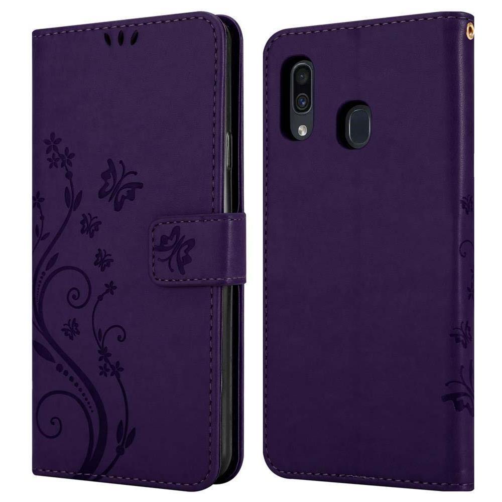 Custodia Compatibile Con Samsung Galaxy A20 / A30 In Lilla Scuro Fiore - Coperchio Protettivo In Design Floreale Con Chiusura Magnetica, Funzione Stand E Slot Per Carte - Foto 8